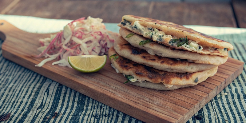 LOROCO & CHEESE PUPUSAS WITH PICKLED SLAW